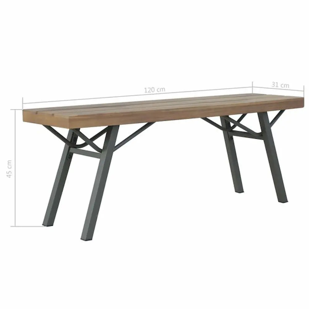 Dimensions of Outdoor Acacia Wood and Steel Garden Bench 120 cm on White Background