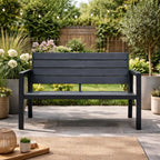 Black 2 Seater Plastic and Steel Garden Bench on Patio Garden