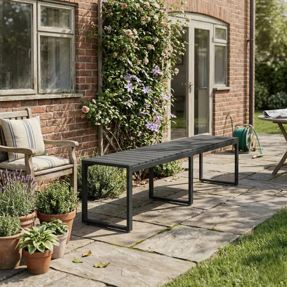 Black 3 Seater PS Board and Iron Garden Bench in Home Garden