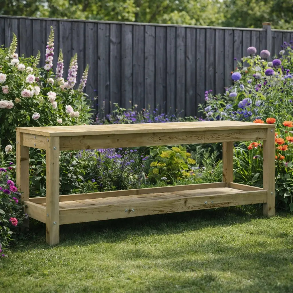 Pine Wood Garden Bench on Grass in Garden