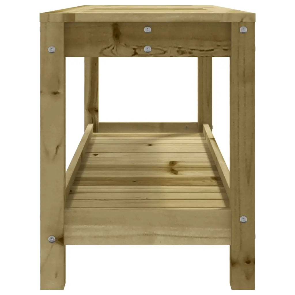 Side View Pine Wood Garden Bench on White Background