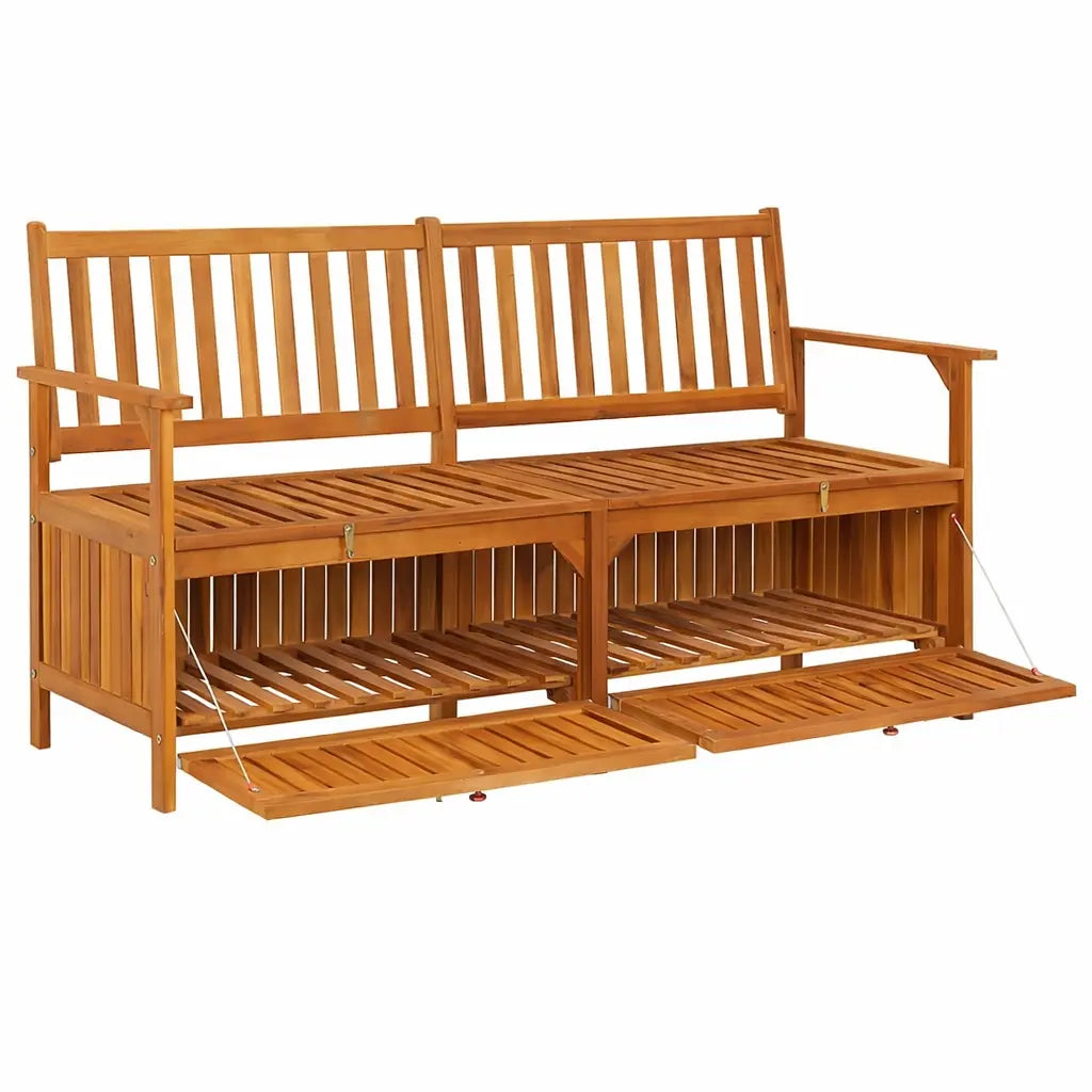 Accacia Wood Garden Bench Storage Open on White Background